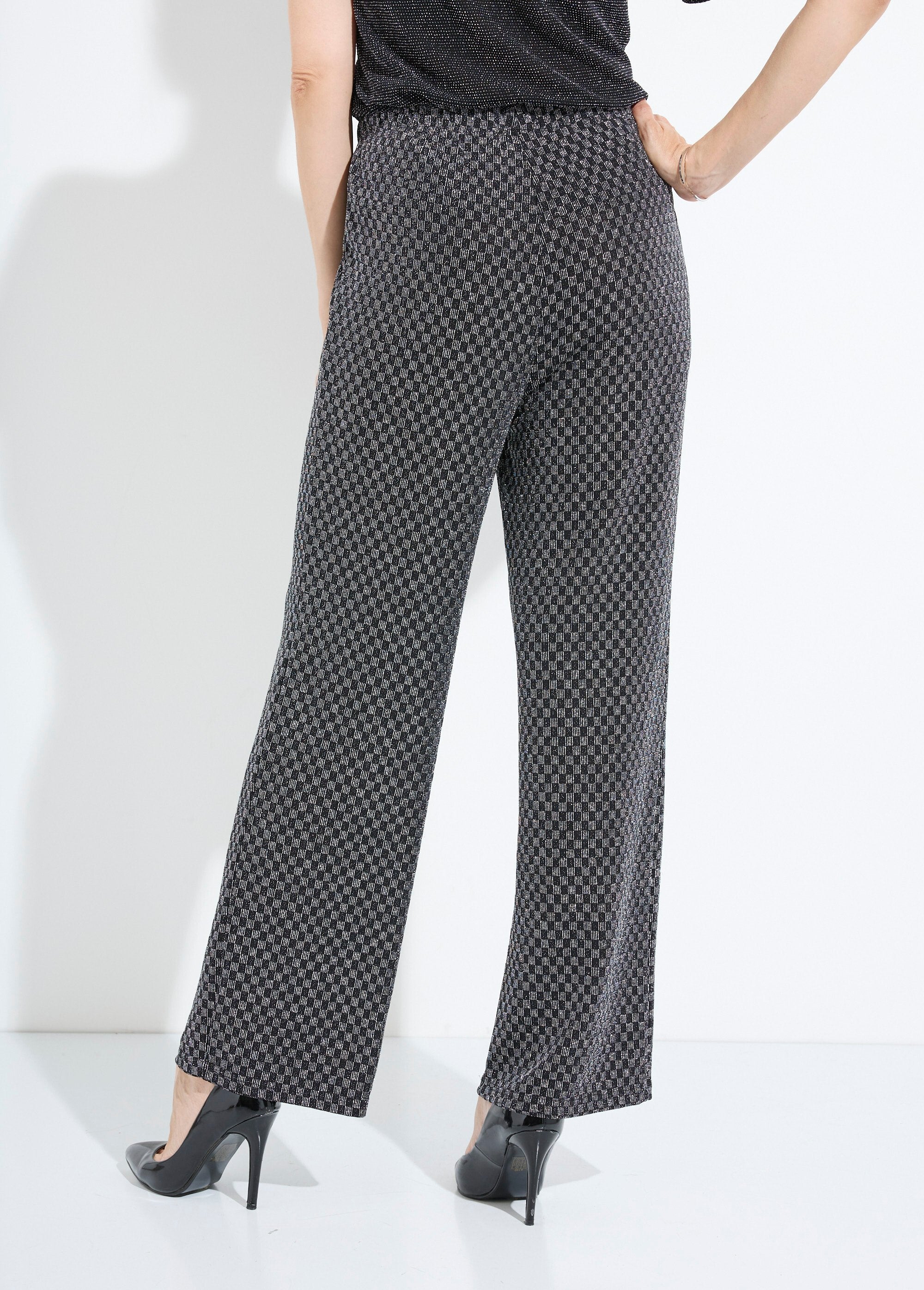 Pantalon_droit_taille_élastiquée_maille_sequins_Noir_et_argent_DO1_slim