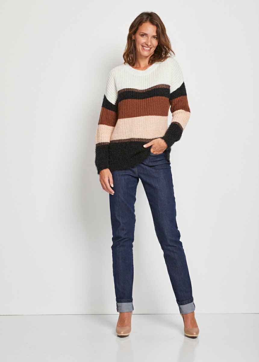 Hairy_knit_sweater_with_striped_effect_and_round_neck_Ecru_and_brown_and_black_SF1_slim