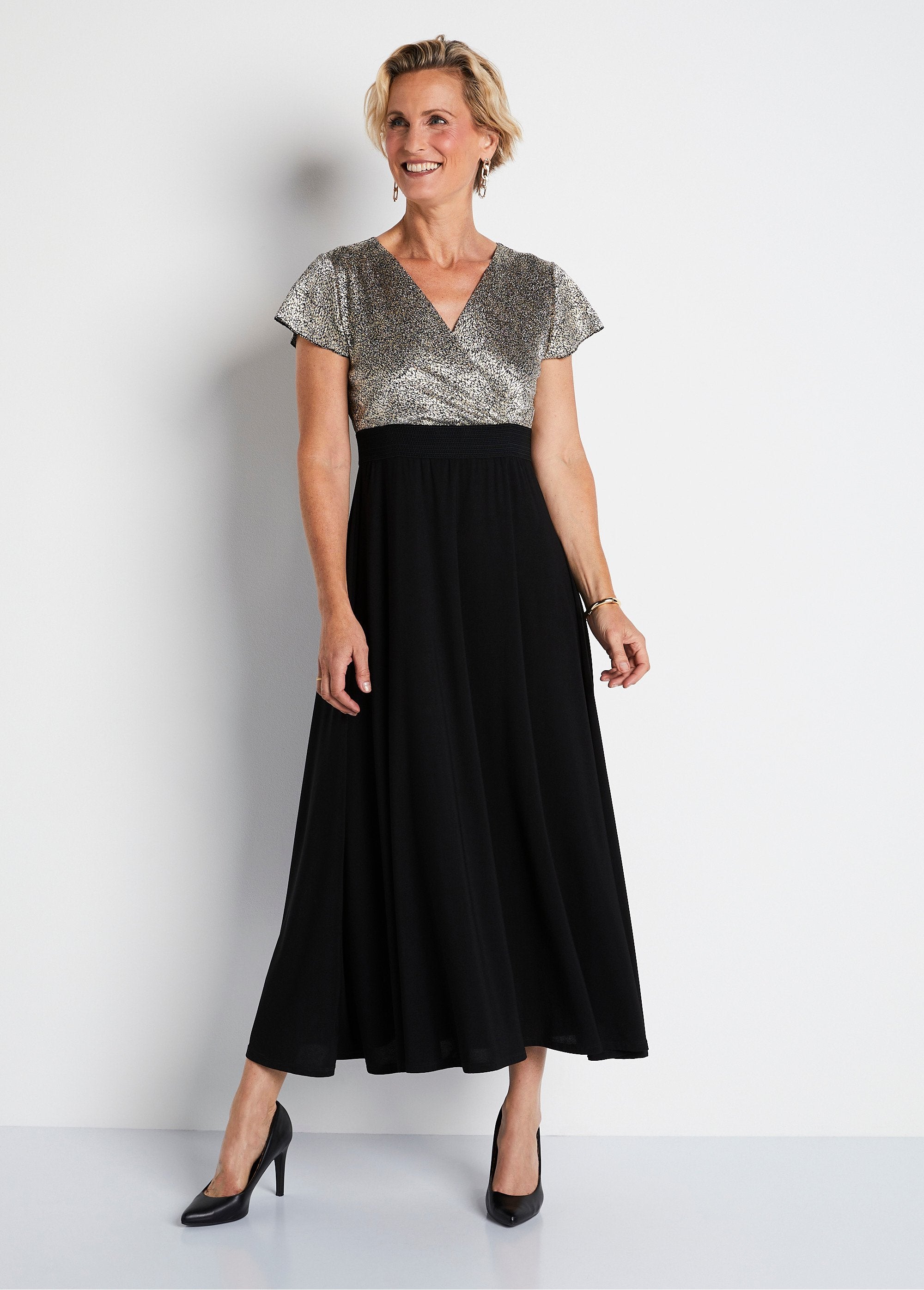 Long_two-tone_wrap_dress_Black_and_gold_FA1_slim