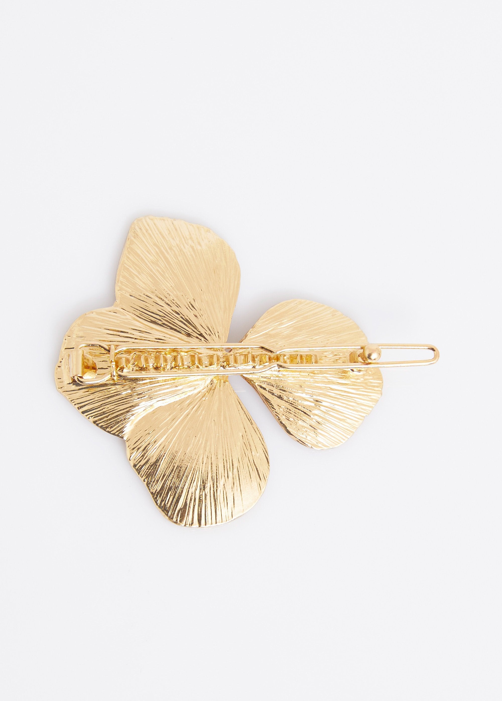 Barrette_fine_hortensia_acier_inoxydable_Dore_DE1_slim