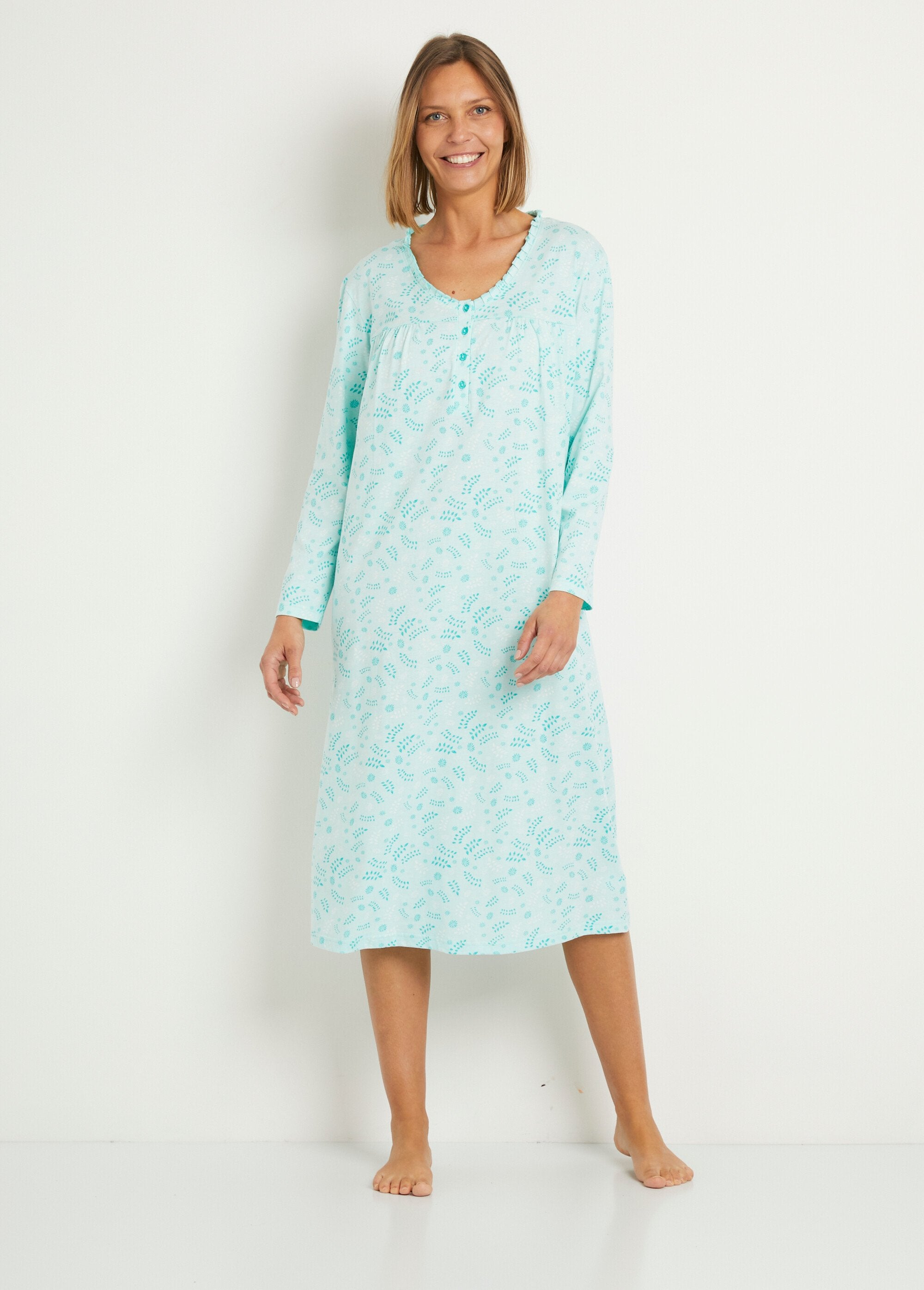 Cotton_button-down_nightdress_large_sizes_Green_print_FA1_slim