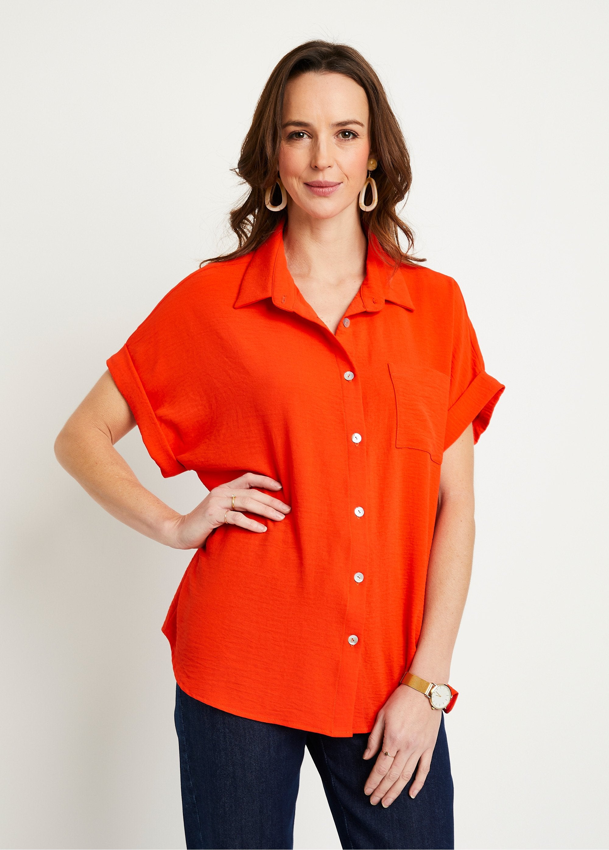 Plain_short-sleeved_blouse_Orange_FA1_slim