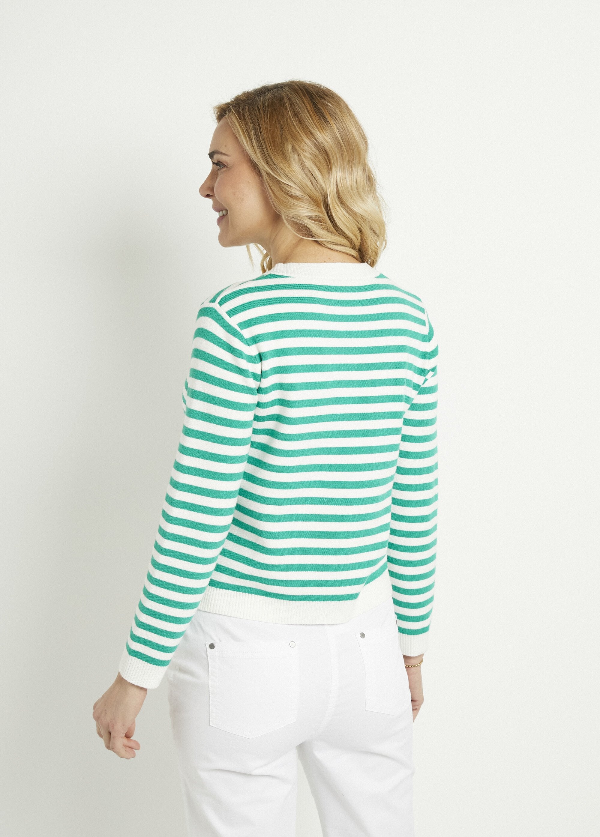 Striped_round_neck_buttoned_short_cardigan_vest_Green_stripe_DO1_slim