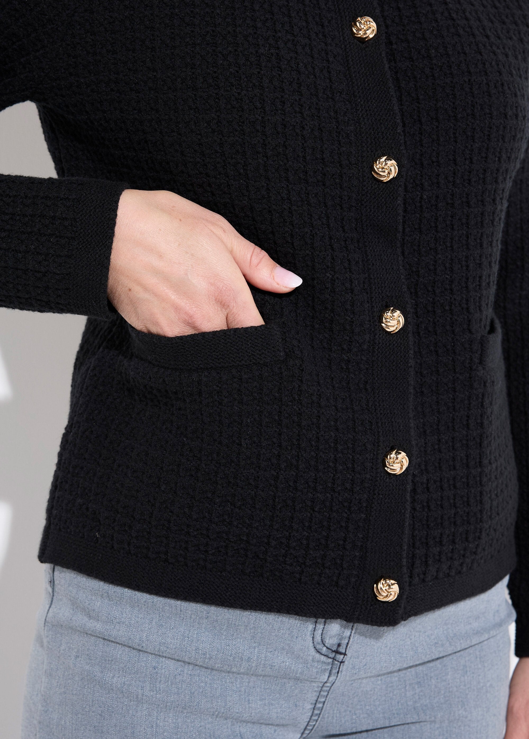 Gilet_veste_boutonné_court_maille_effet_tweed_Noir_DE1_slim