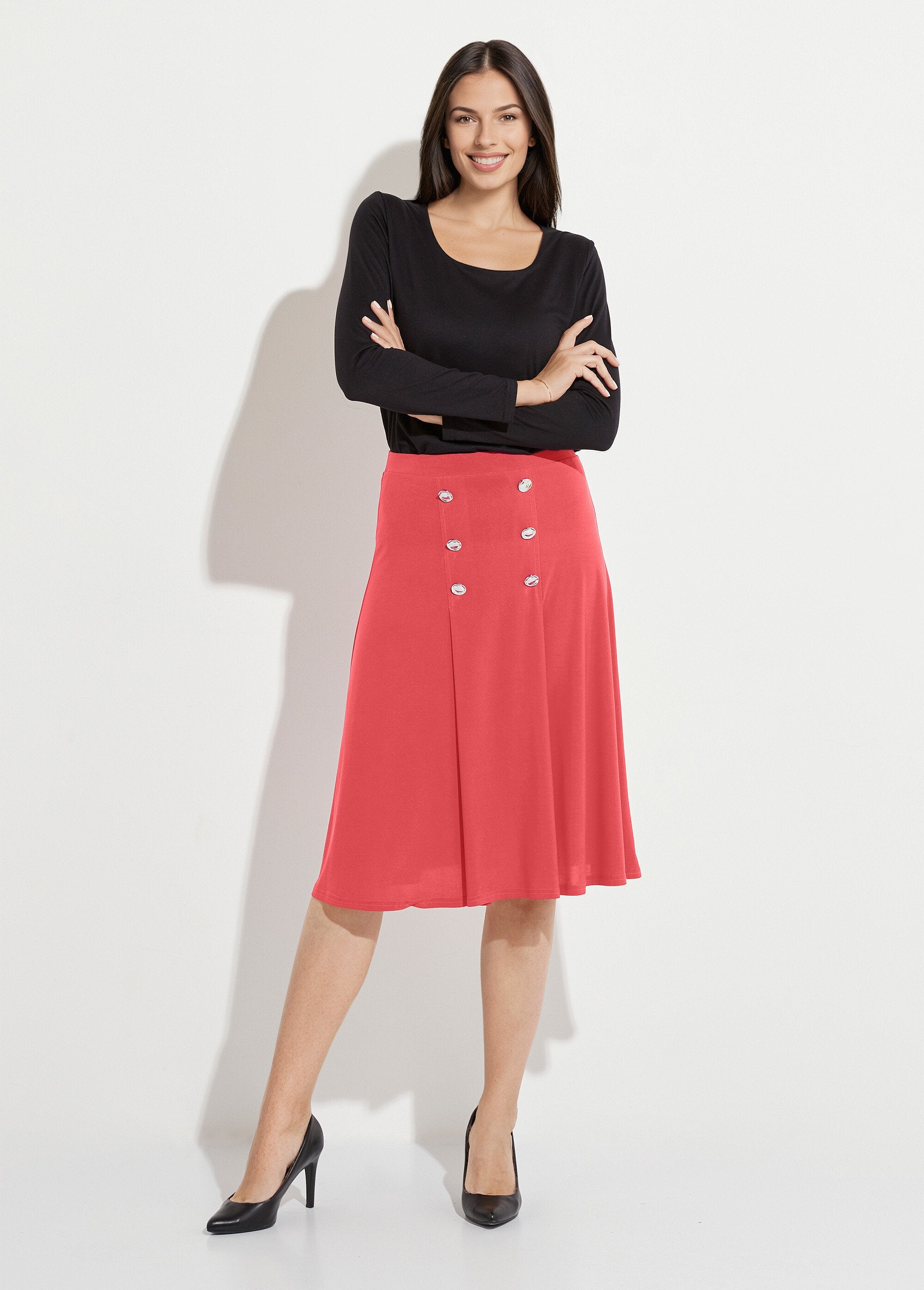 Jupe_évasée_mi_longue_maille_unie_à_pont_Corail_SF1_slim
