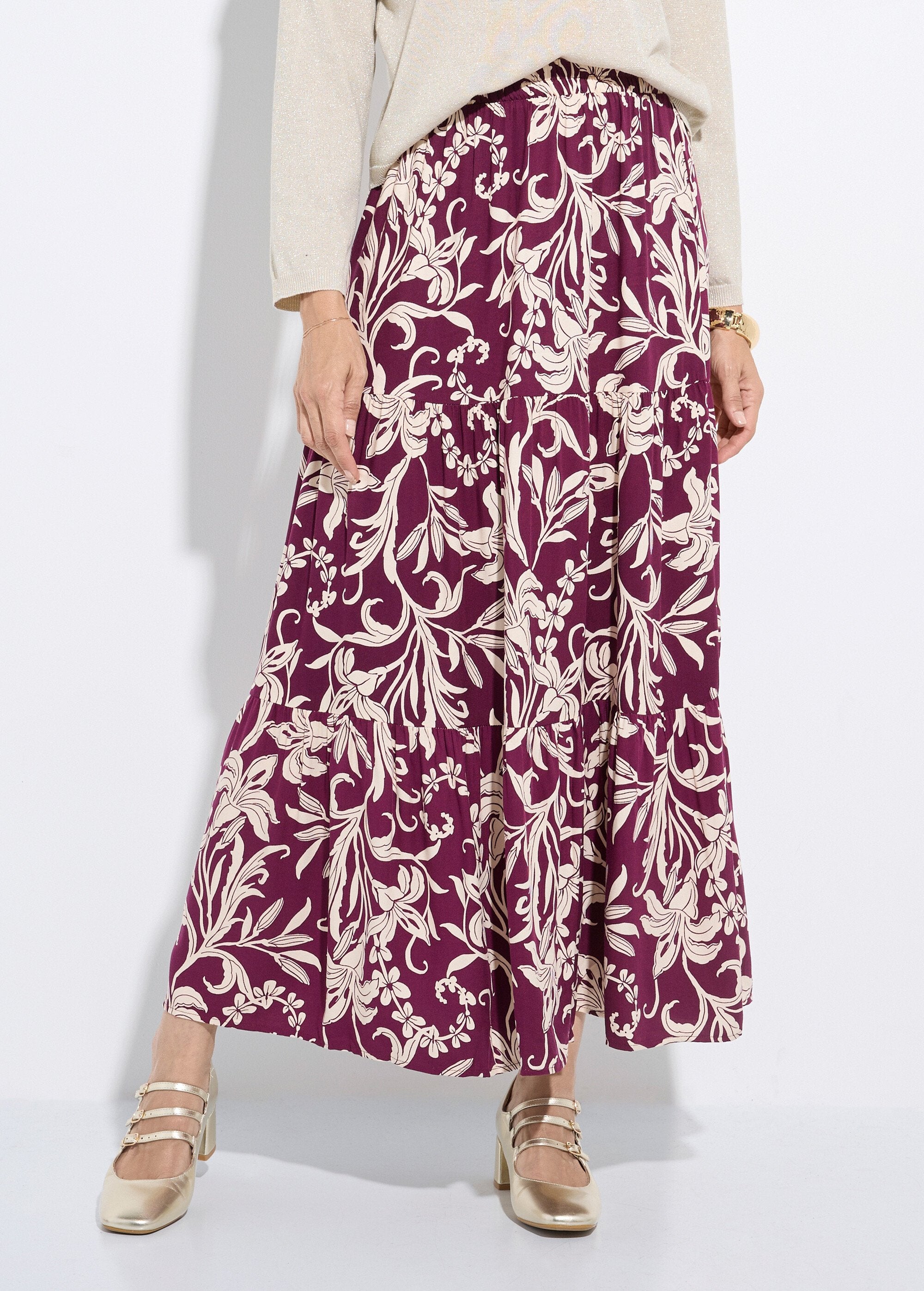 Long_ruffled_skirt_with_lily_pattern_Purple_and_ecru_FA1_slim
