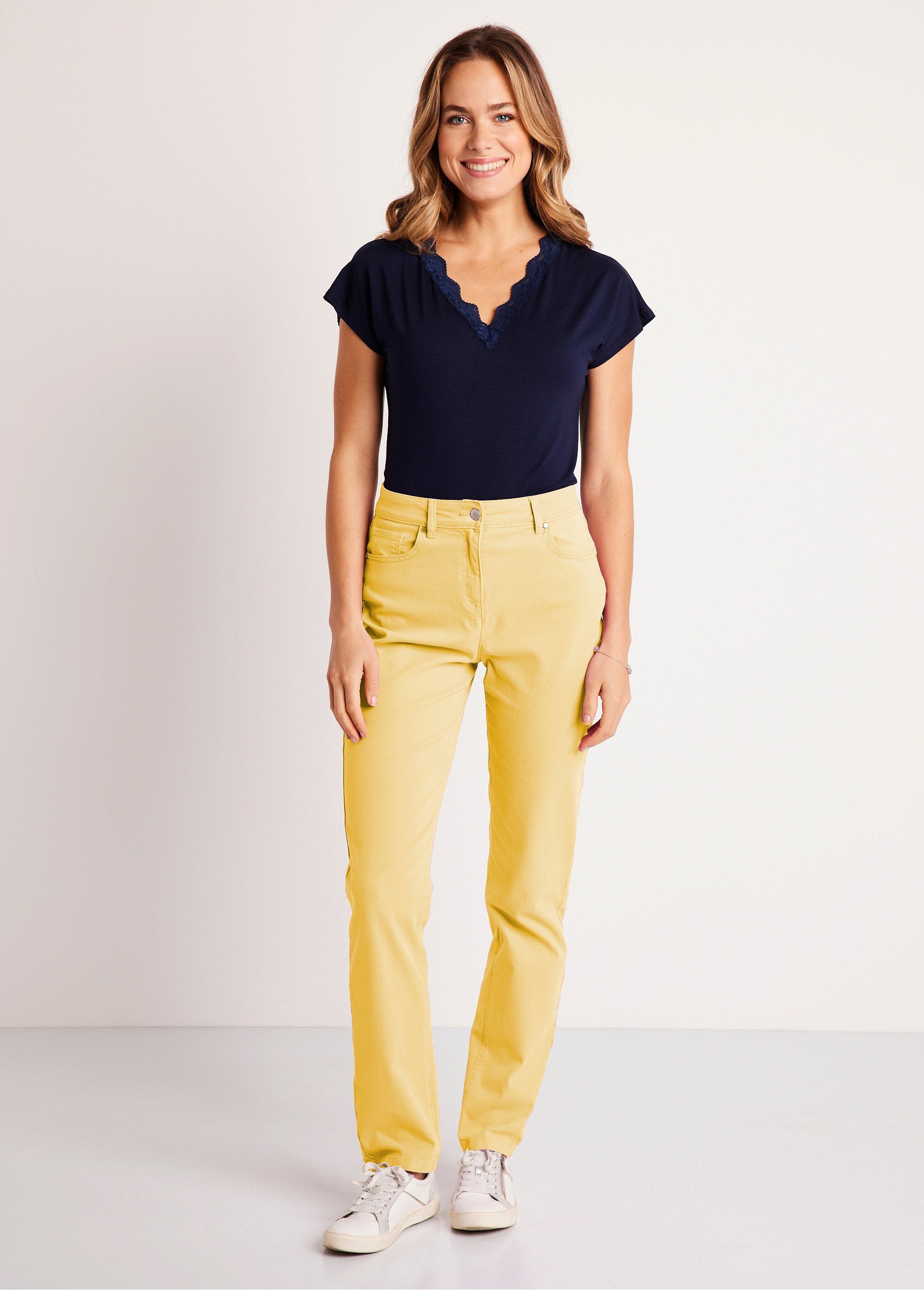 Pantalon_droit_5_poches_coton_stretch_Jaune_SF1_slim