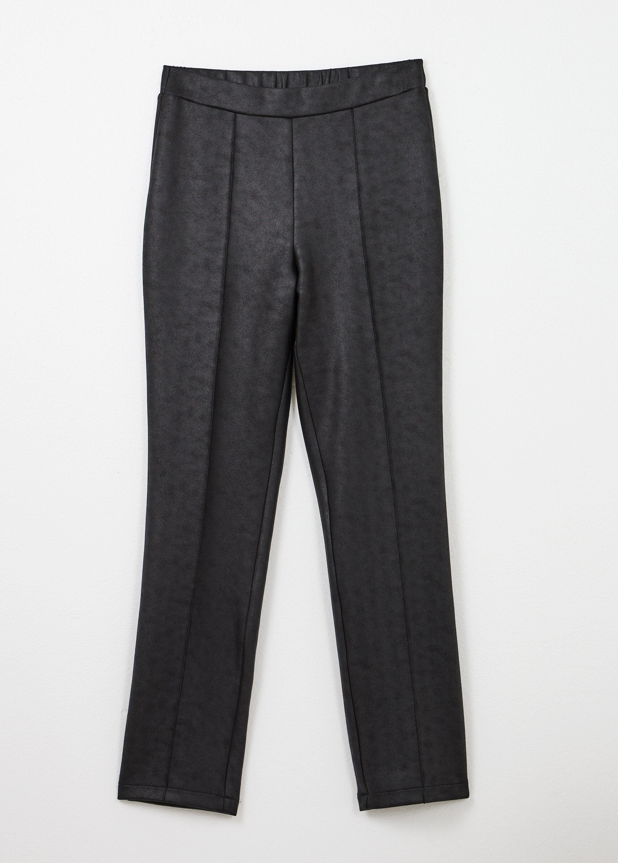 Pantalon_droit_ceinture_semi-élastiquée_aspect_peau_Noir_AP1_slim