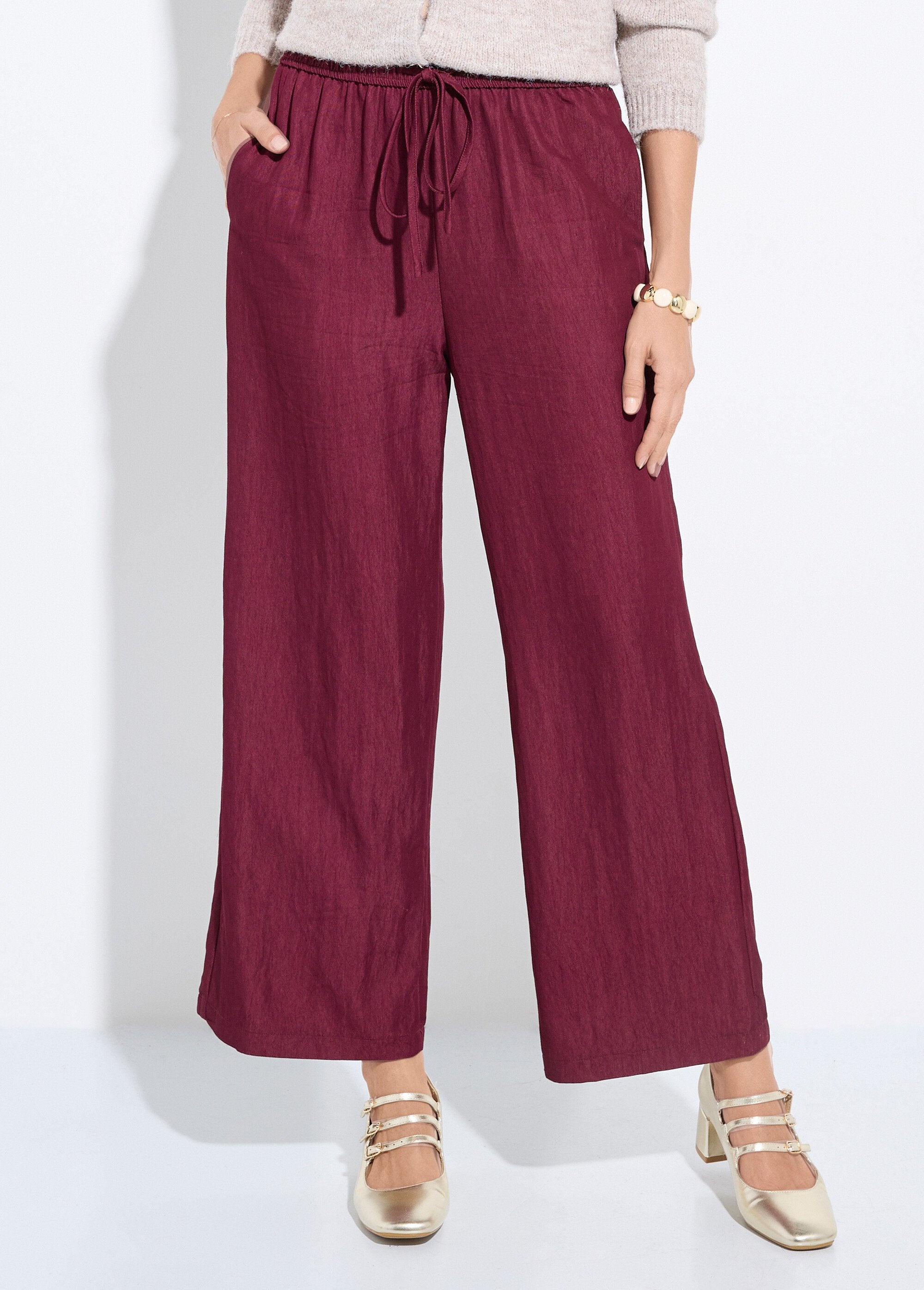 Plain_twill_elasticated_flowing_pants_Bordeaux_FA1_slim