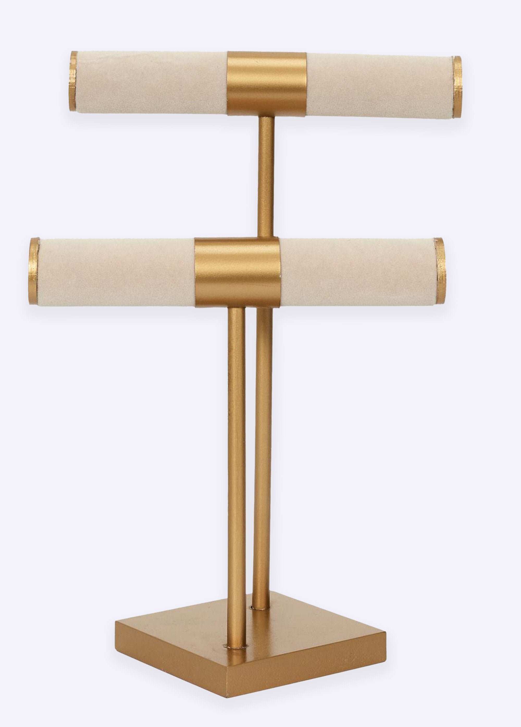 Porte_bijou_2_niveaux_sur_socle_métal_Beige_et_dore_FA1_slim