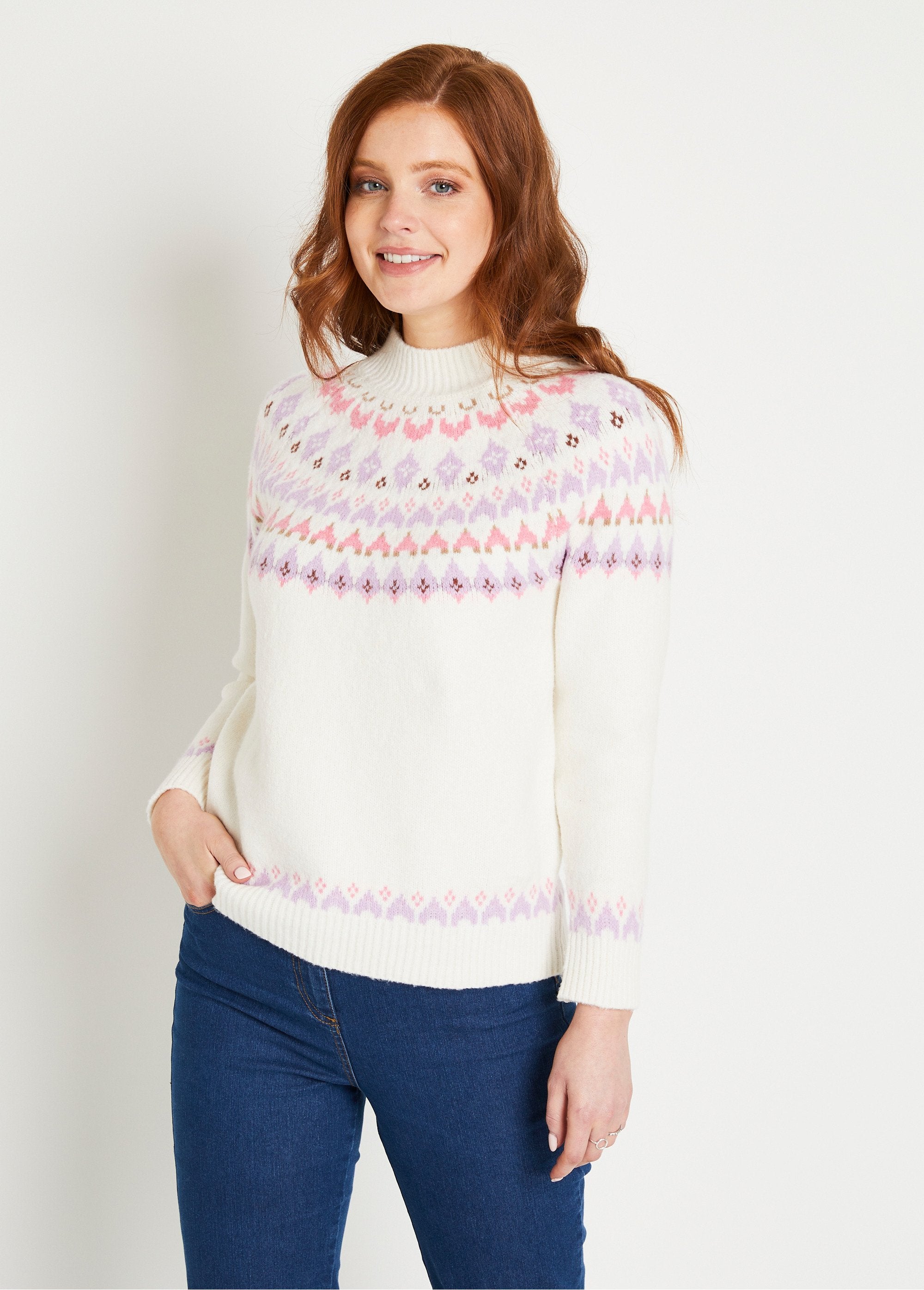 Warm_short_sweater_with_sunny_jacquard_stand-up_collar_Ecru_and_pink_FA1_slim