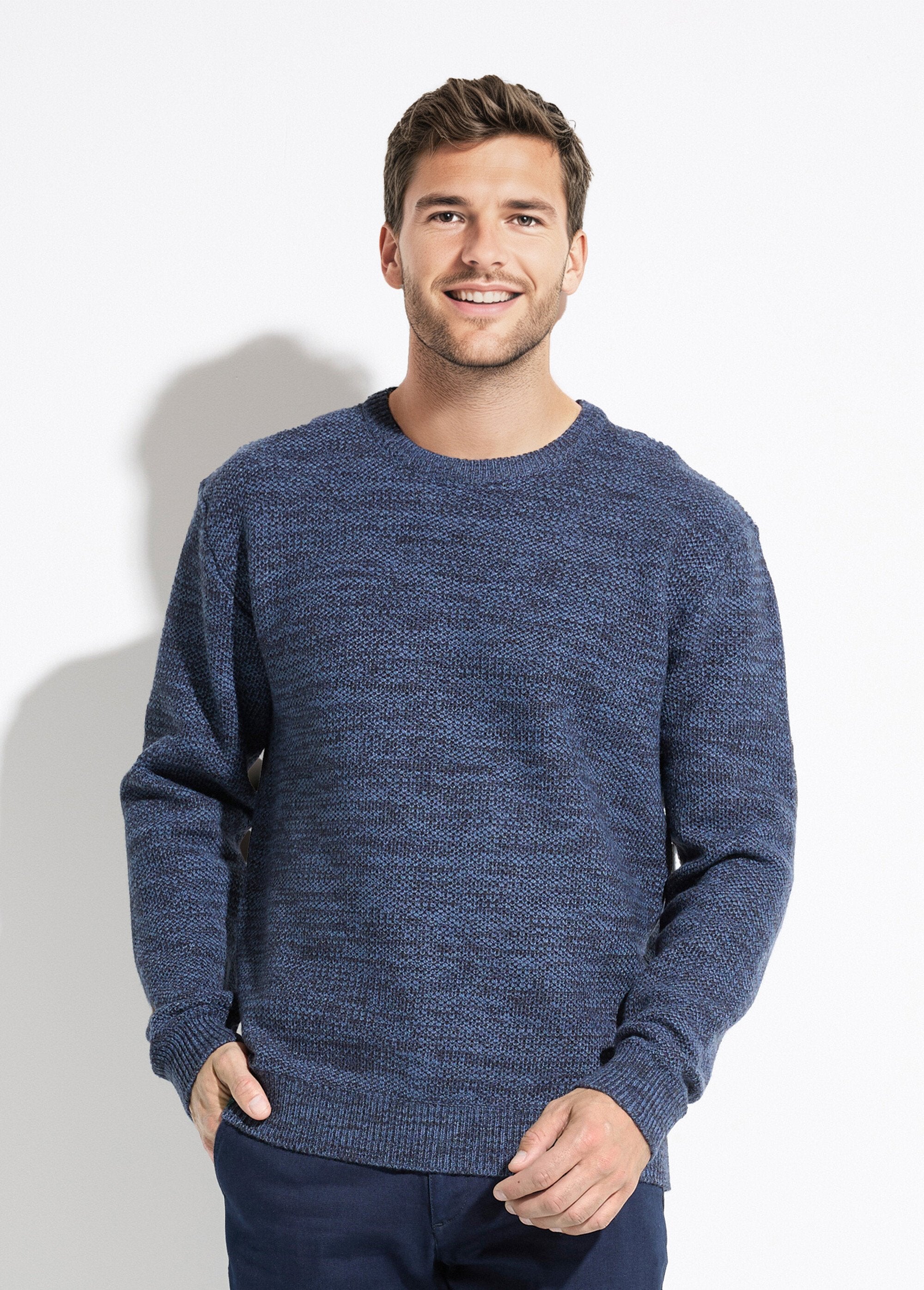 Pull_col_rond_maille_chinée_laine_manches_longues_Bleu_FA1_slim