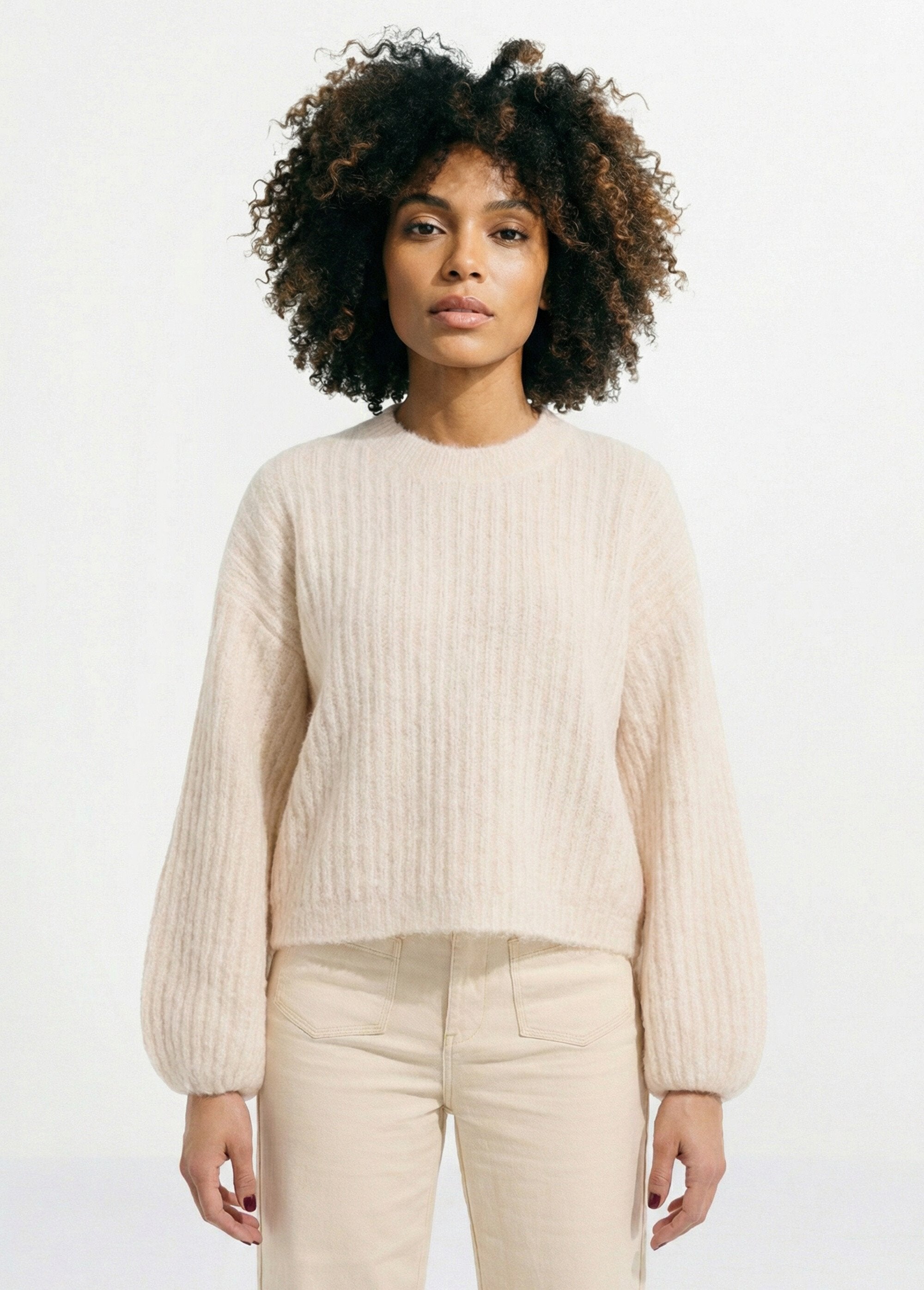 Pull_maille_loose,_manches_bouffantes_Beige_FA1_slim