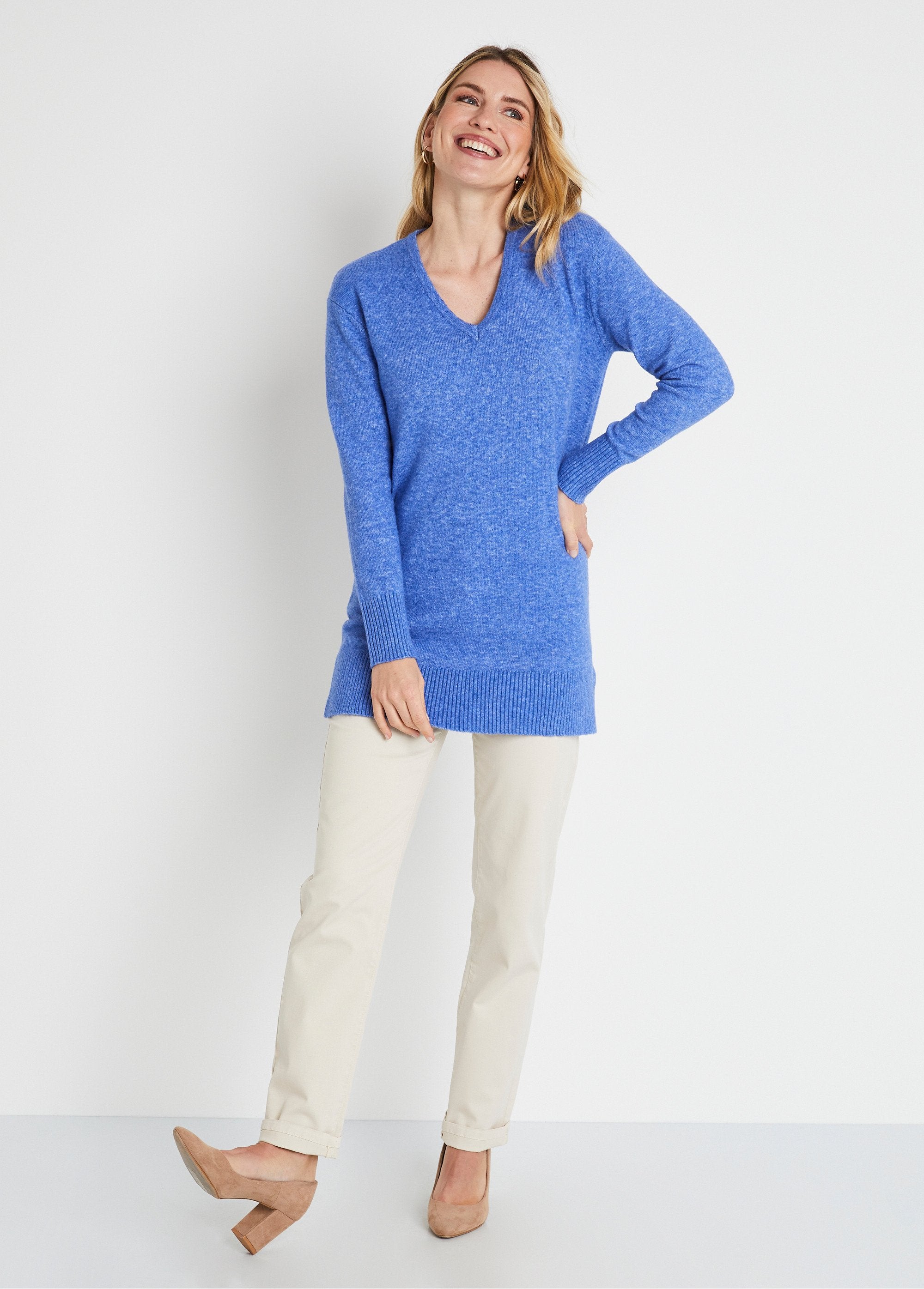 Long_V-neck_mottled_wool_tunic_sweater_Blue_SF1_slim