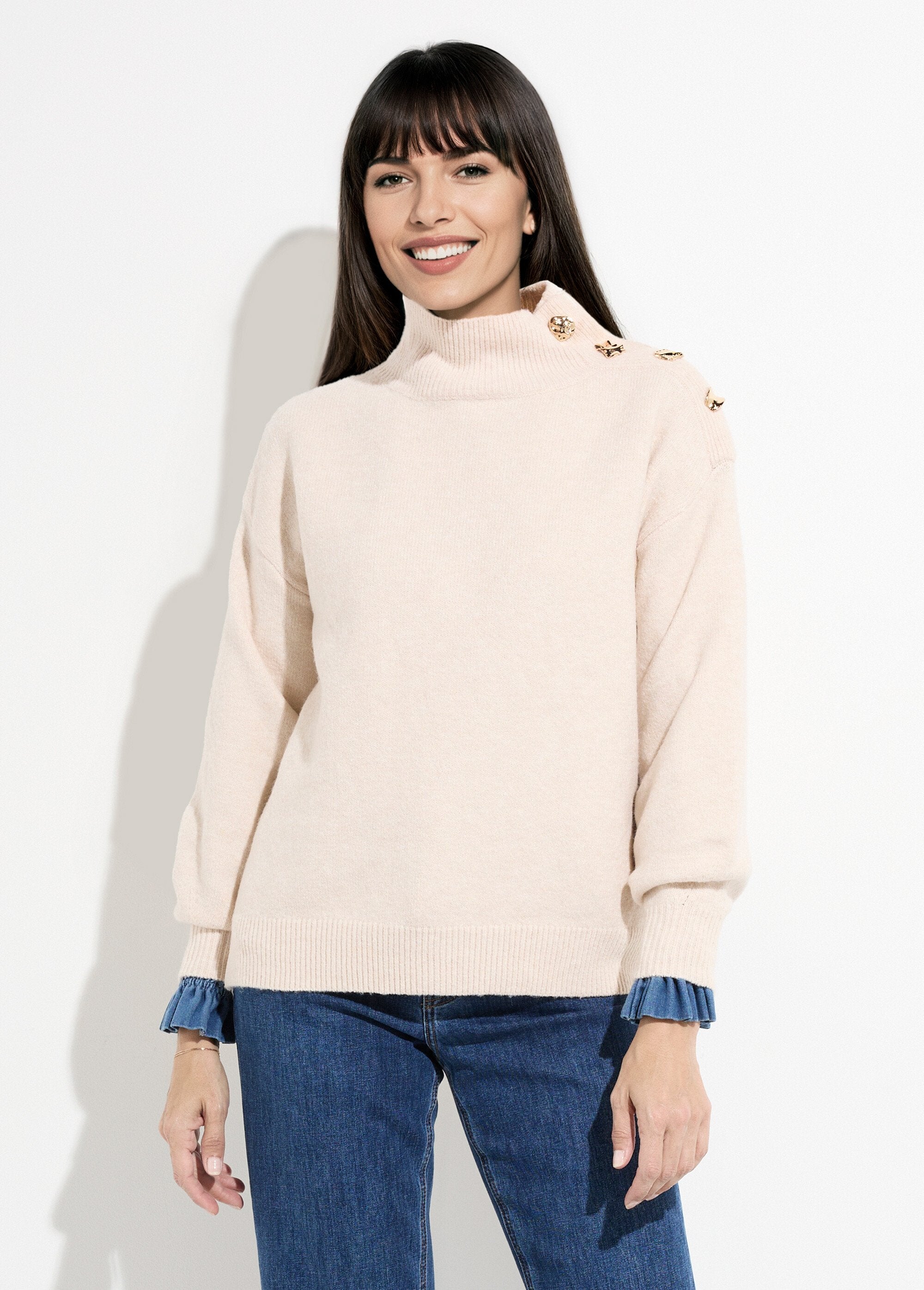 Pull_col_montant_boutons_bijou_métal_Beige_FA1_slim