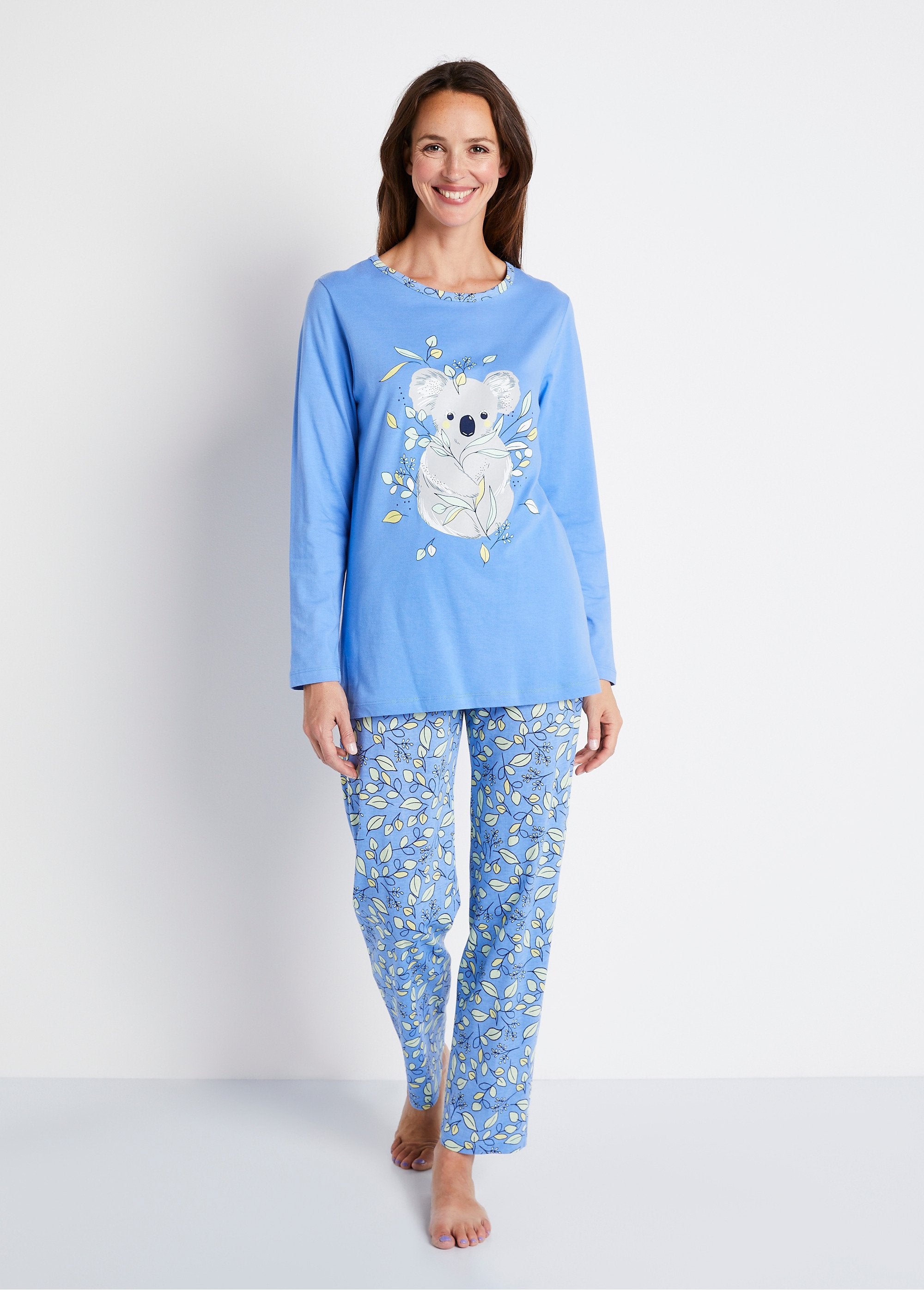 Koala_pattern_printed_cotton_pajamas_Blue_FA1_slim