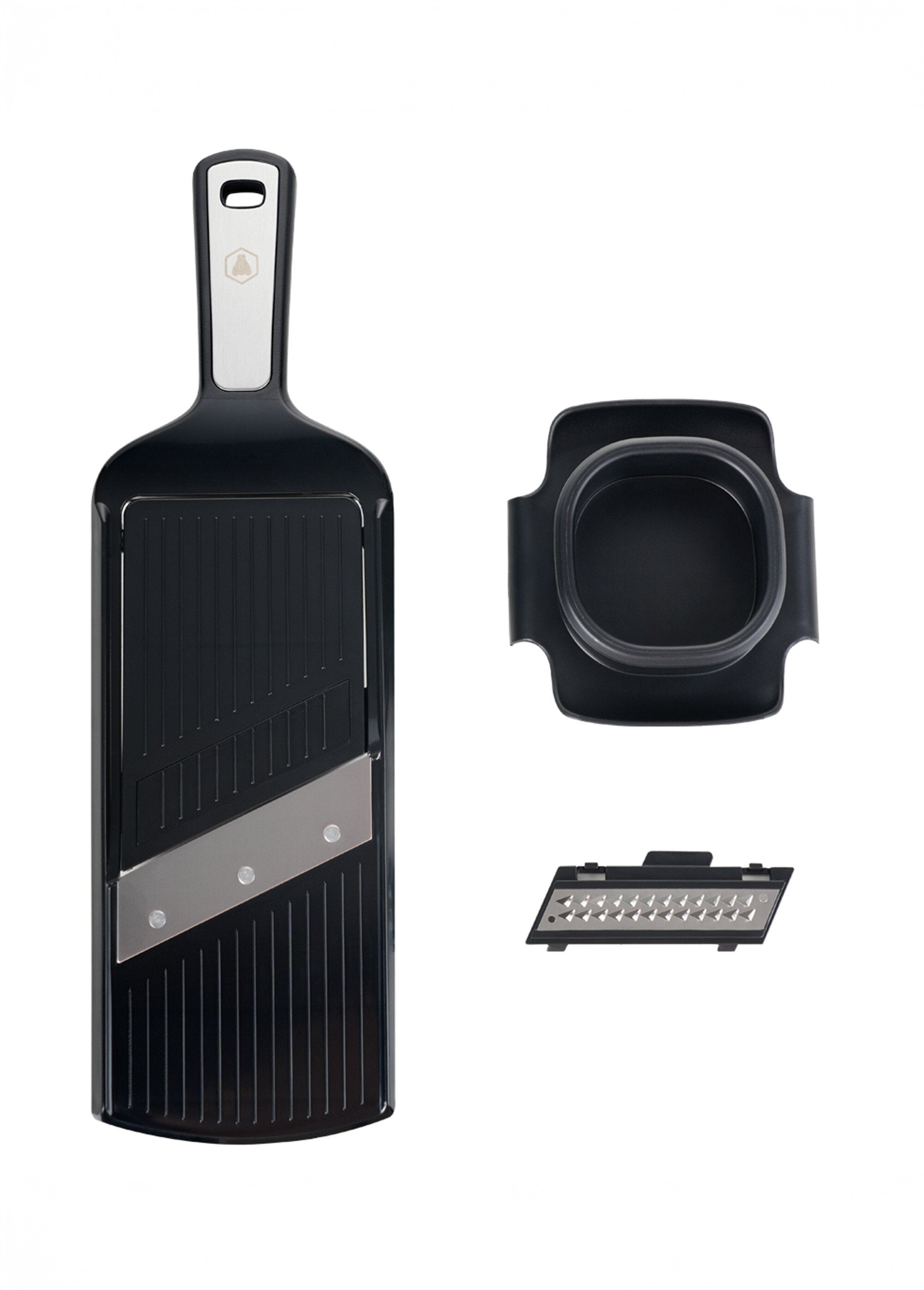 Kitchen_grater_with_2_stainless_steel_blades_and_pusher_Black_and_gray_FA1_slim