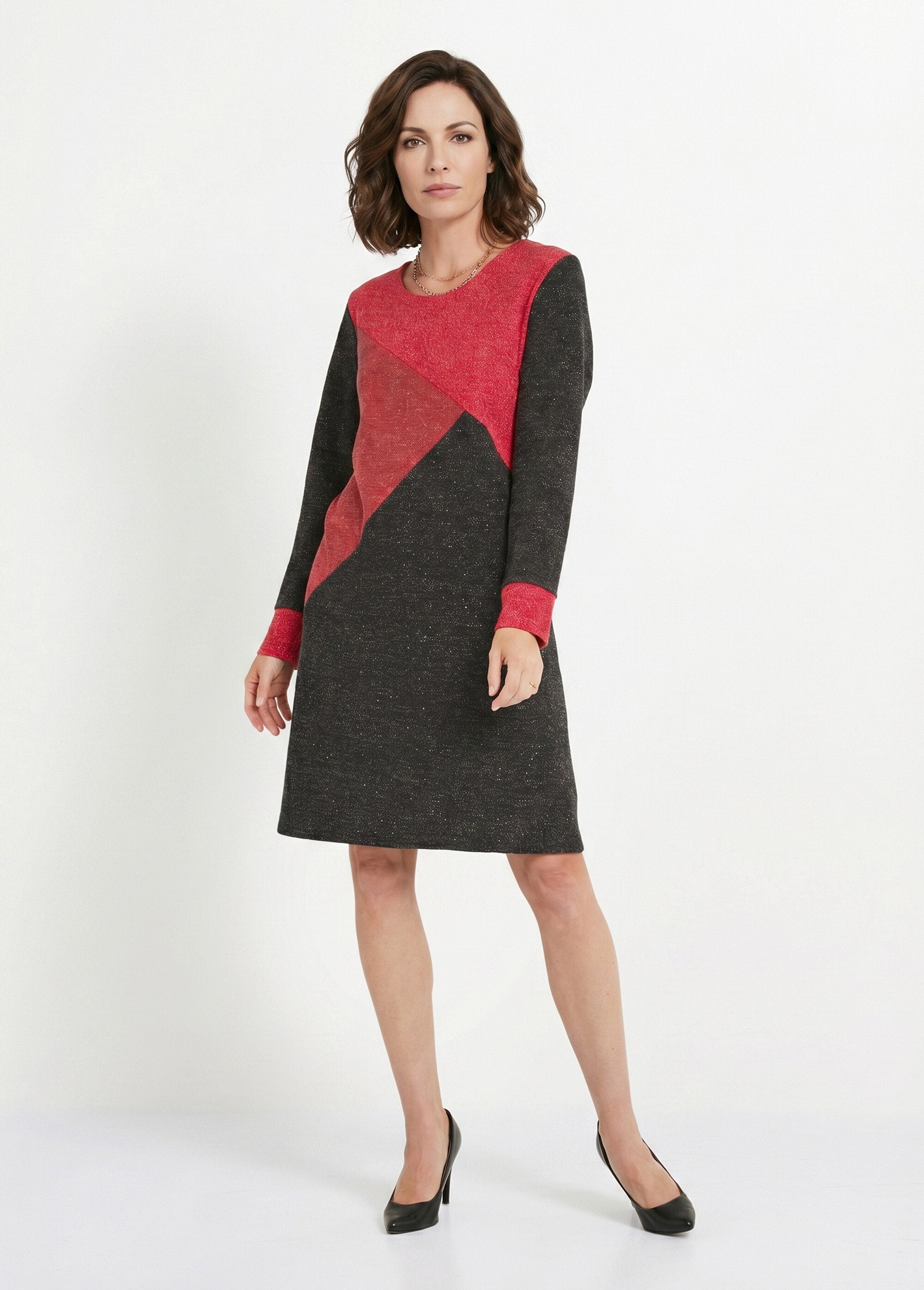 Short_straight_dress_in_warm_knit_with_round_neck_Black_and_red_FA1_slim