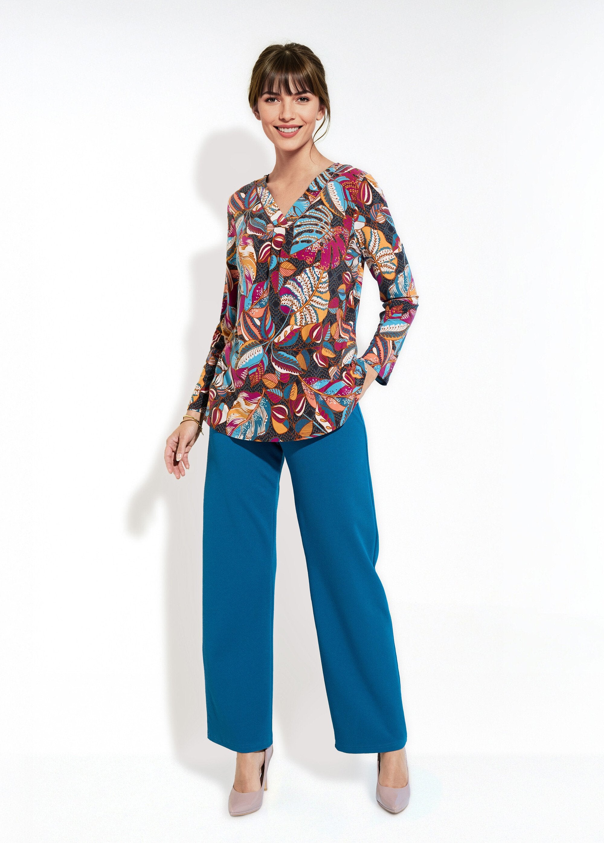 T-shirt_col_V_manches_longues_imprimé_Groseille_et_bleu_SF1_slim