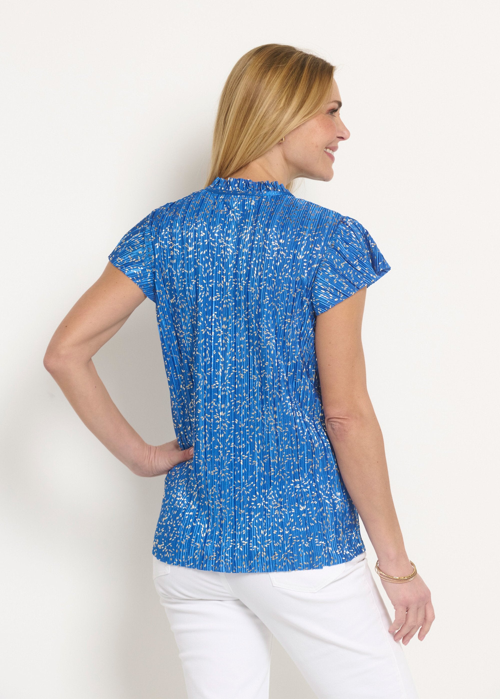 Long_gold_print_short-sleeved_T-shirt_Blue_DO1_slim