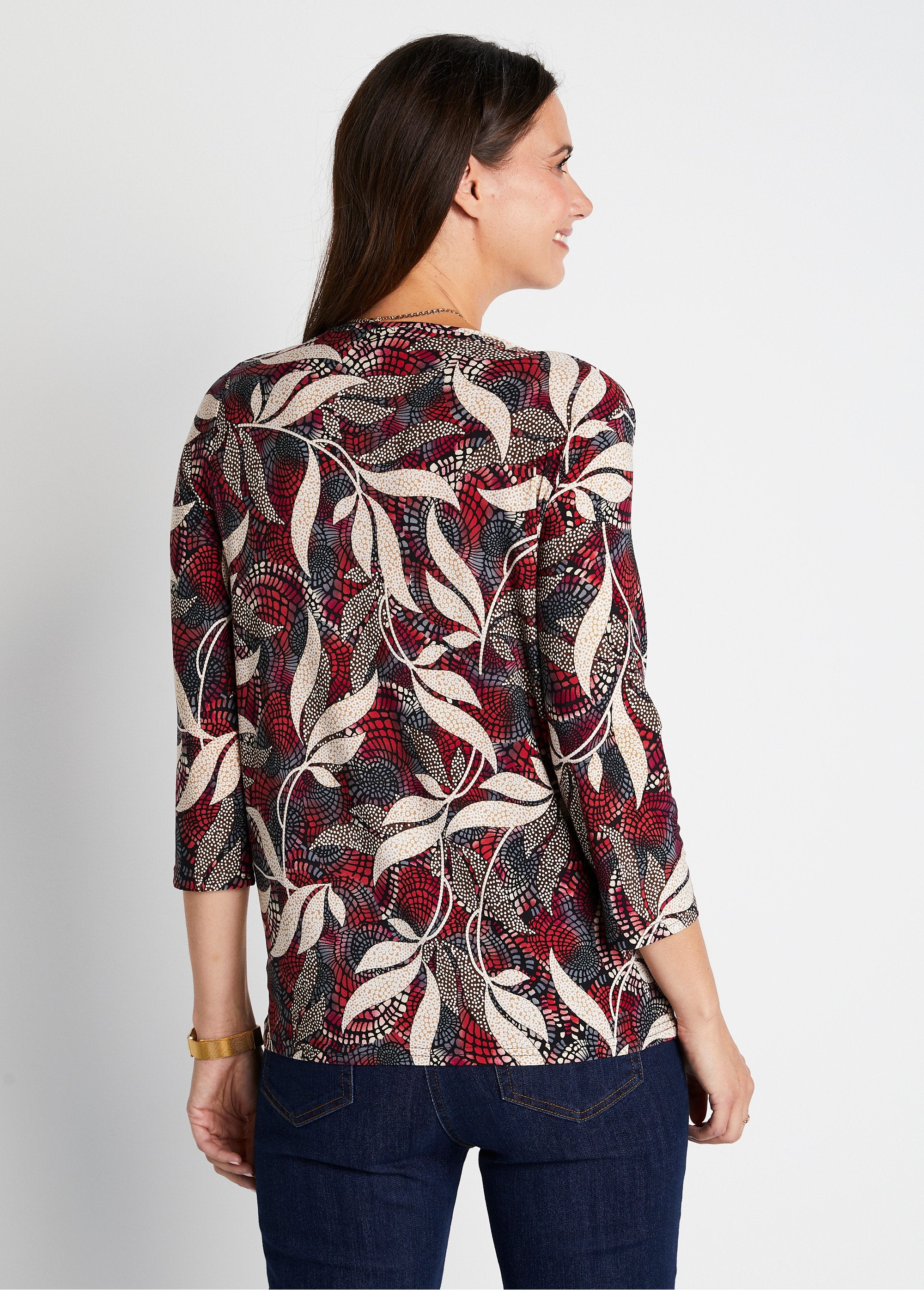 Straight_3/4_sleeve_t-shirt_with_foliage_print_Nasturtium_print_DO1_slim