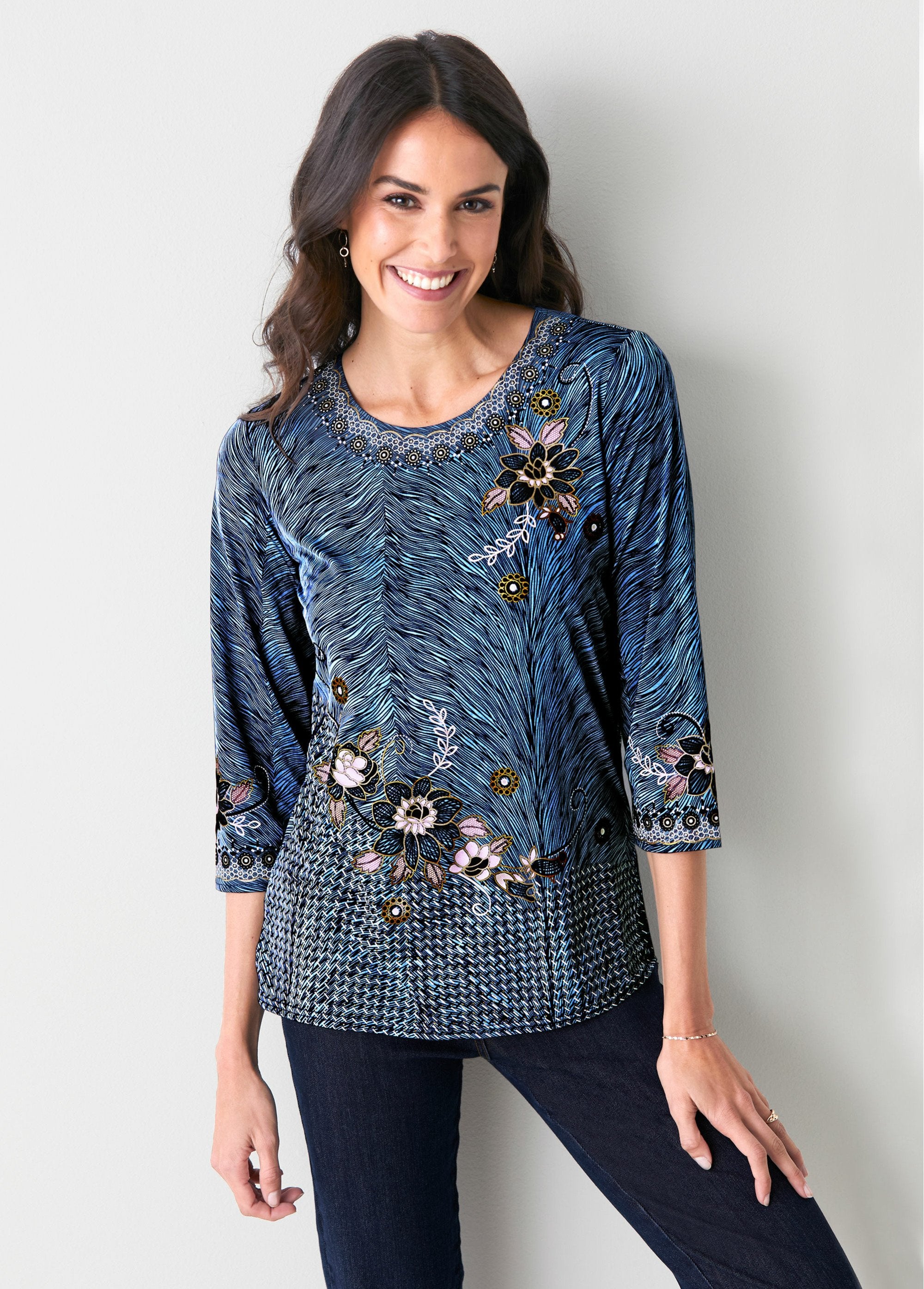 T-shirt_long_manches_3/4_fantaisie_Bleu_FA1_slim