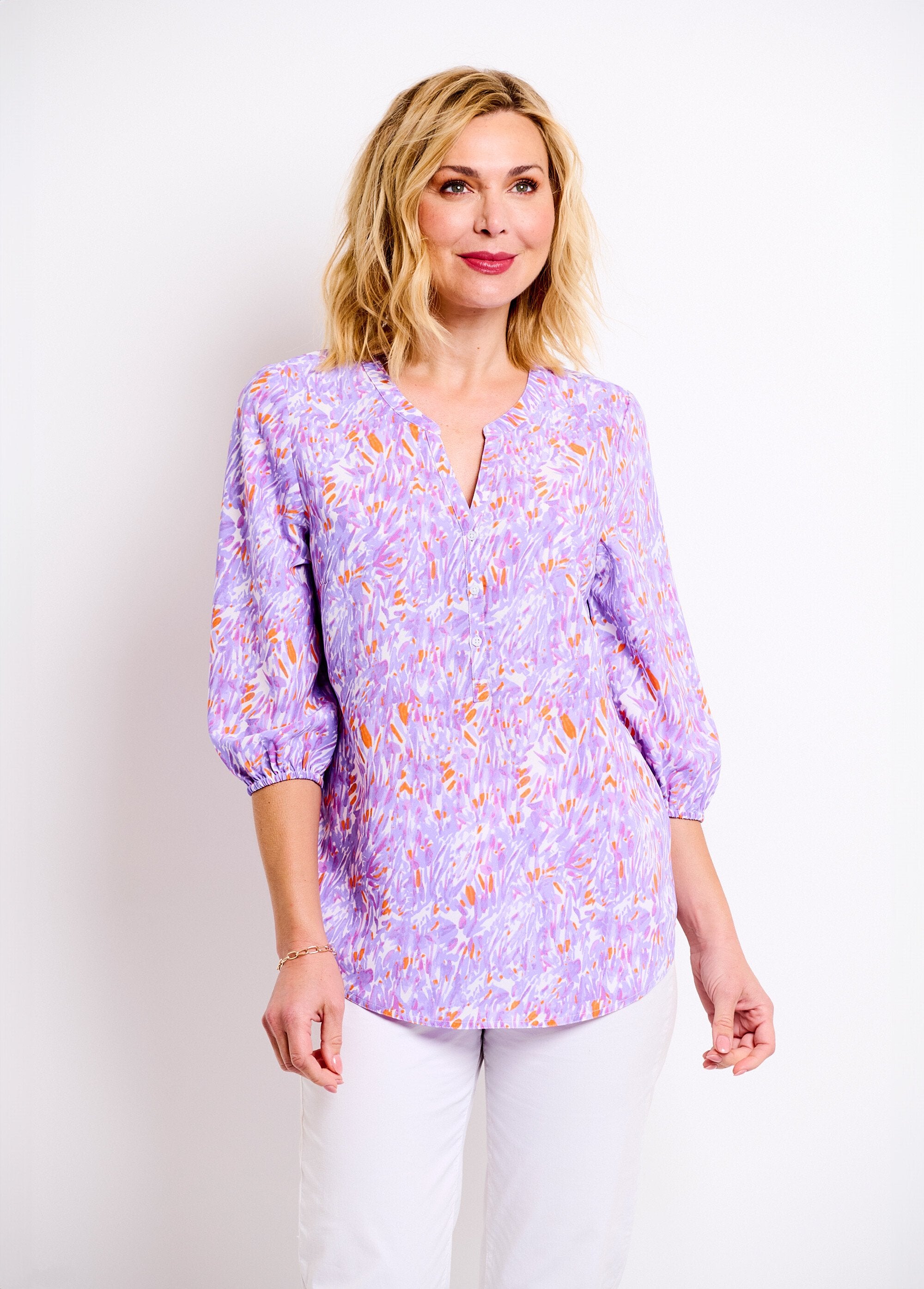 Loose_long_printed_tunic_with_3/4_sleeves_Purple_print_FA1_slim